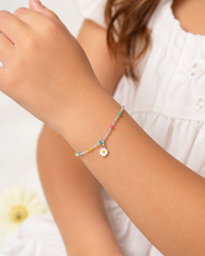 PULSERA NIÑA PLATA 925MM MARGARITA + BOLAS ESMALTADAS