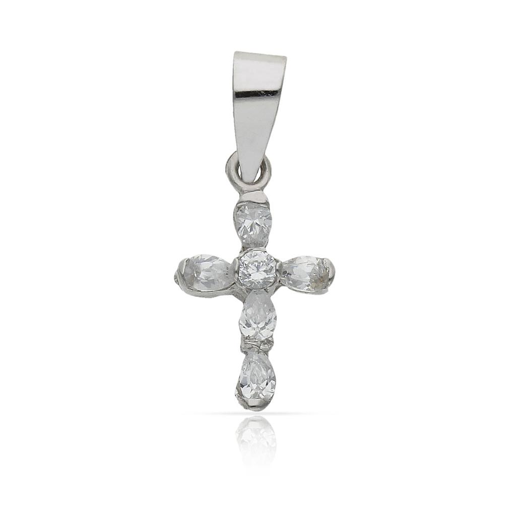 CRUZ ORO BLANCO 18KL CIRCONITAS -  9x15MM