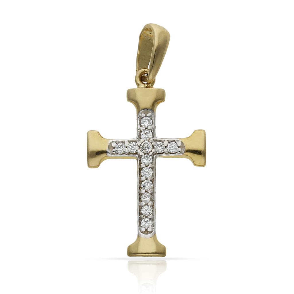CRUZ ORO 18KL BICOLOR CIRCONITAS - 13x22MM