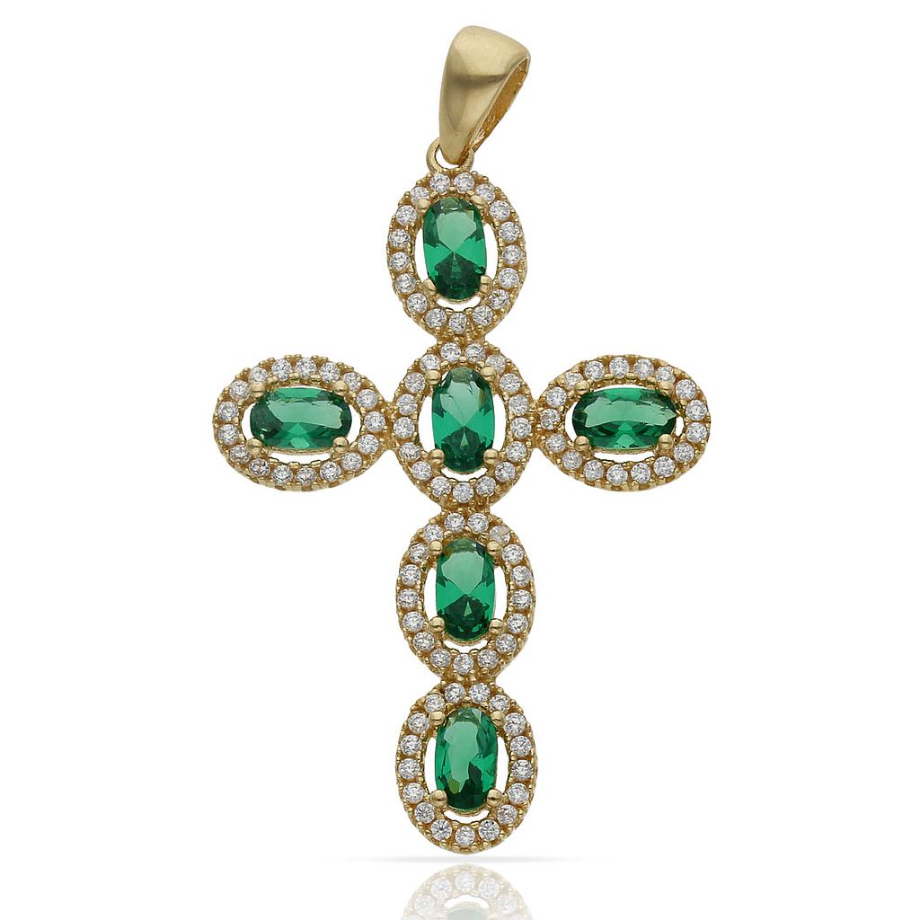 CRUZ ORO 18KL CIRCONITAS VERDES - 24x36MM