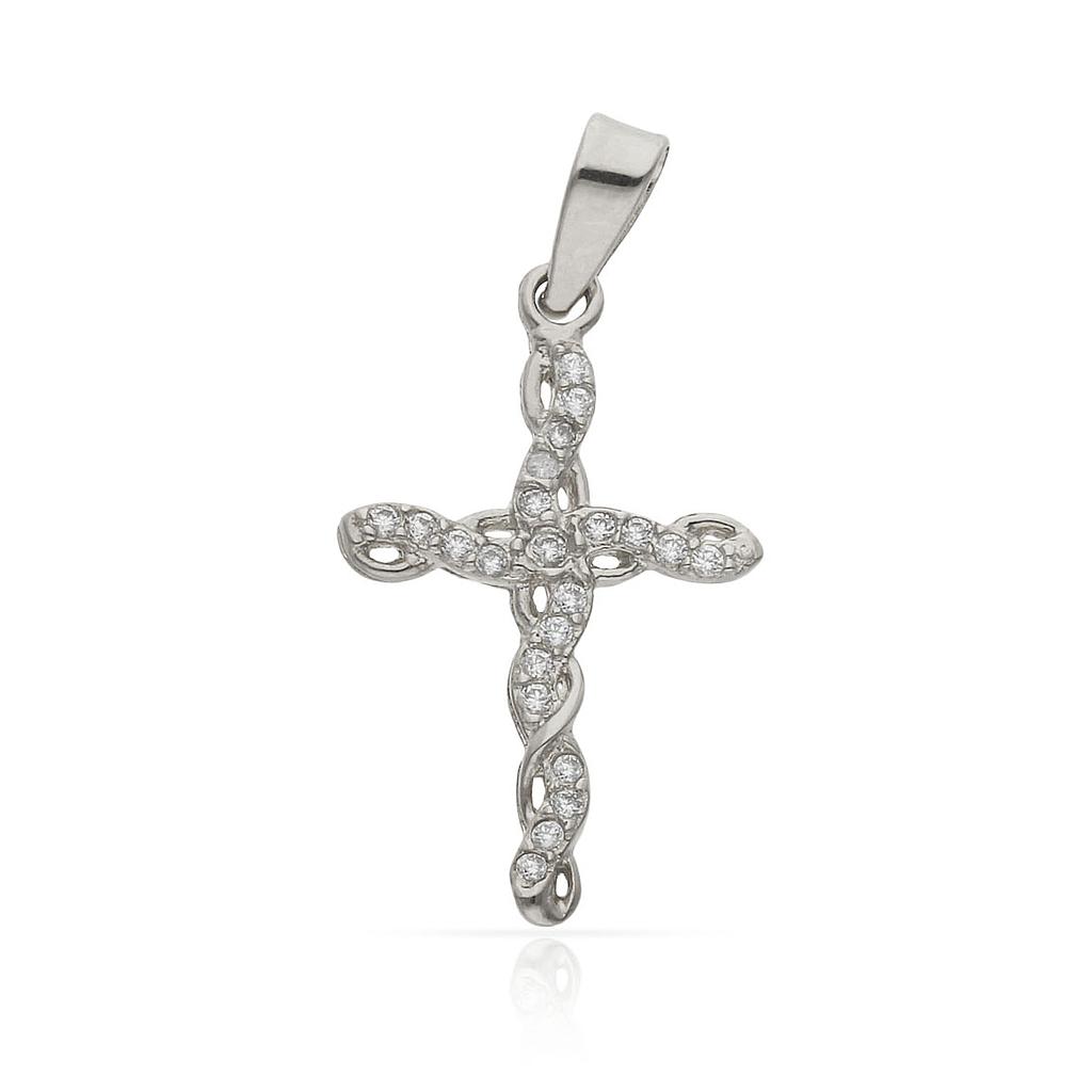 CRUZ ORO BLANCO 18KL CIRCONITAS - 13x20MM