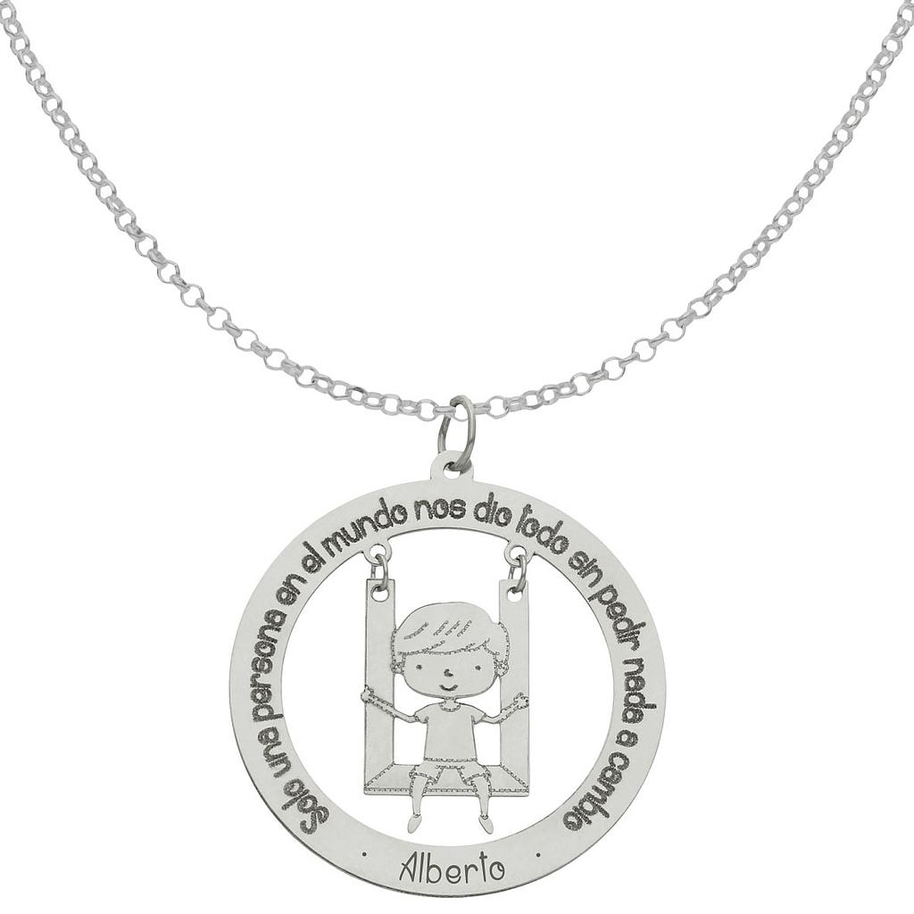 GARGANTILLA ORO BLANCO 18KL FRASE+NIÑO - 28MM