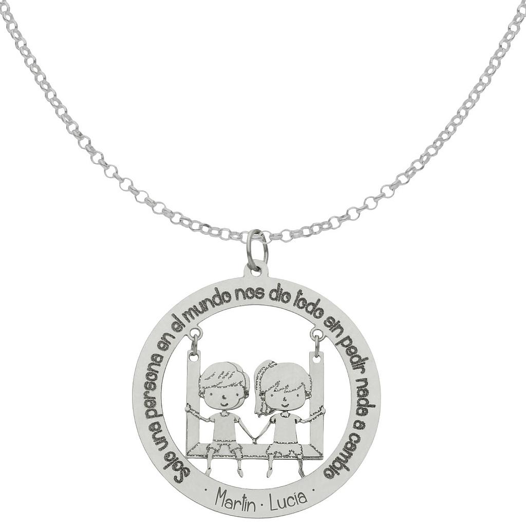 GARGANTILLA ORO BLANCO 18KL FRASE+NIÑA+NIÑO - 28MM