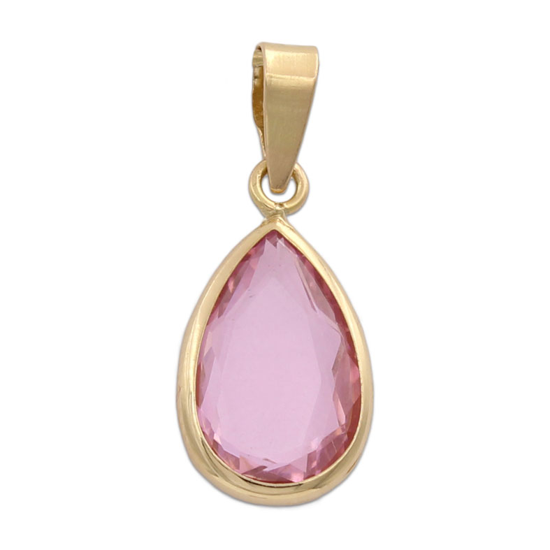 COLGANTE ORO 18KL LAGRIMA PIEDRA ROSA