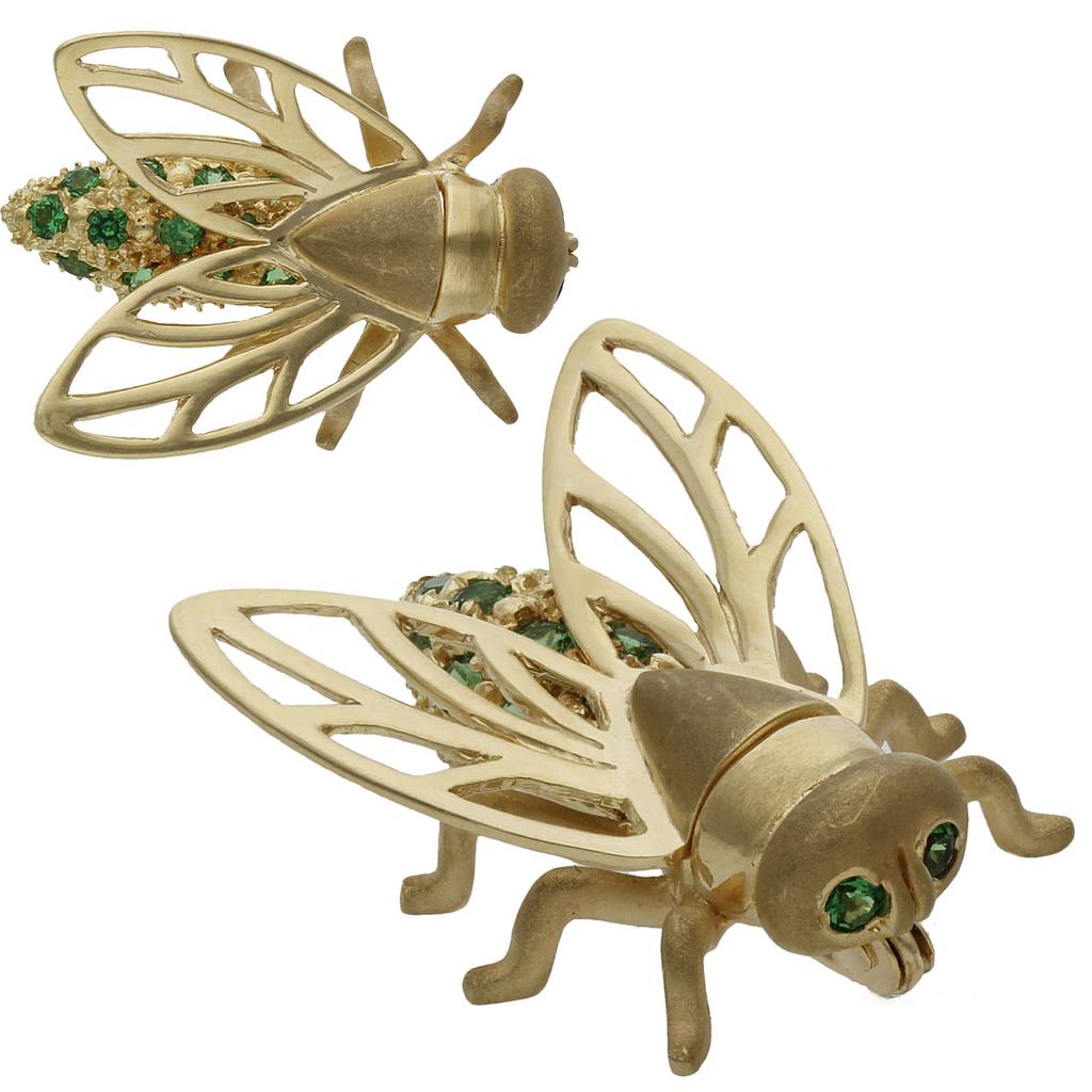 BROCHE ORO 18KL MOSCA CRISOPAL VERDE