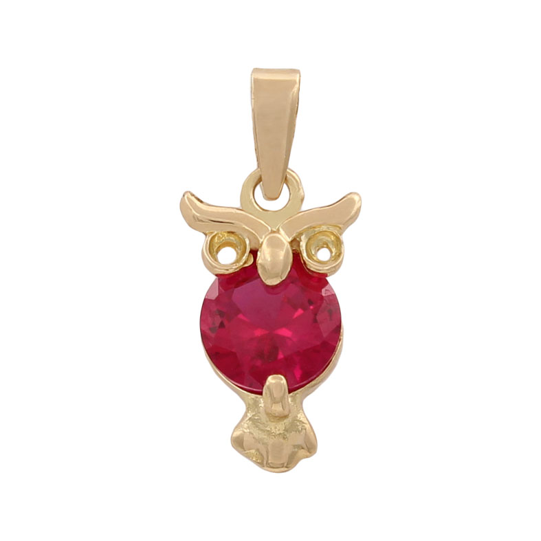 COLGANTE ORO 18KL BUHO COLOR BURDEOS