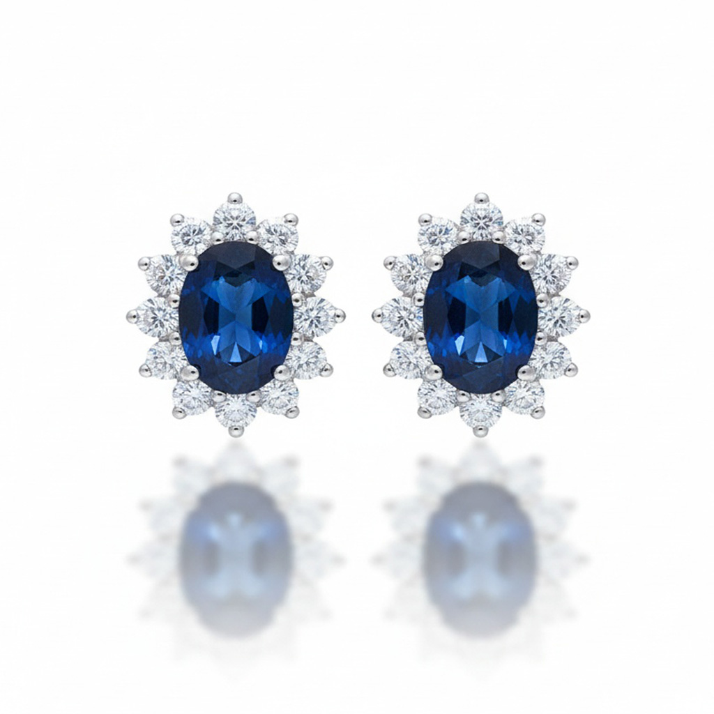 PENDIENTES ORO BLANCO 18KL DIAMANTES + ZAFIROS FINOS