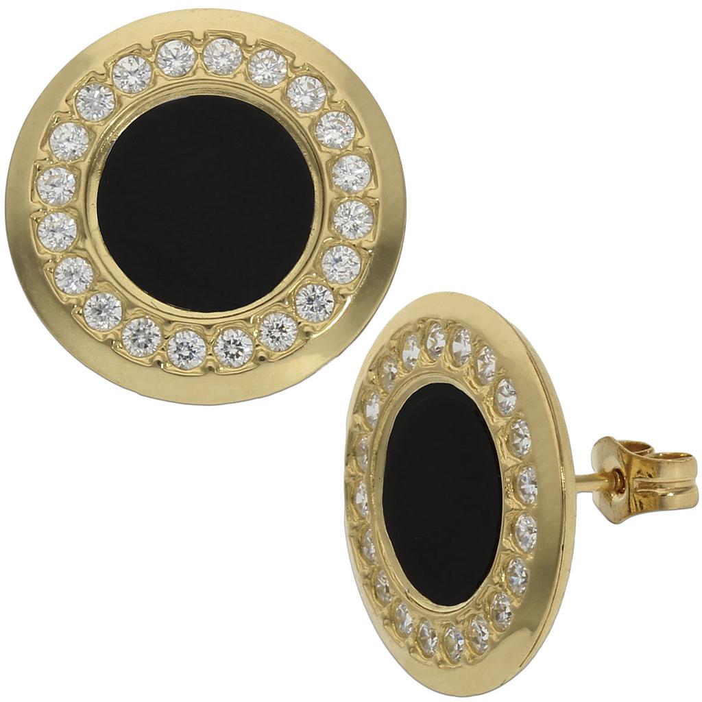 PENDIENTES ORO 18KL ONIX + CIRCONITAS - 15MM