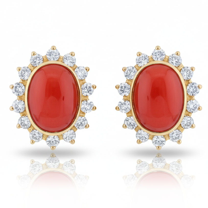 PENDIENTES ORO 18KL CORAL SINTETICO