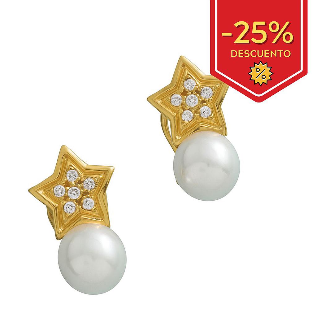 PENDIENTES ORO 18KL ESTRELLAS CON PERLAS