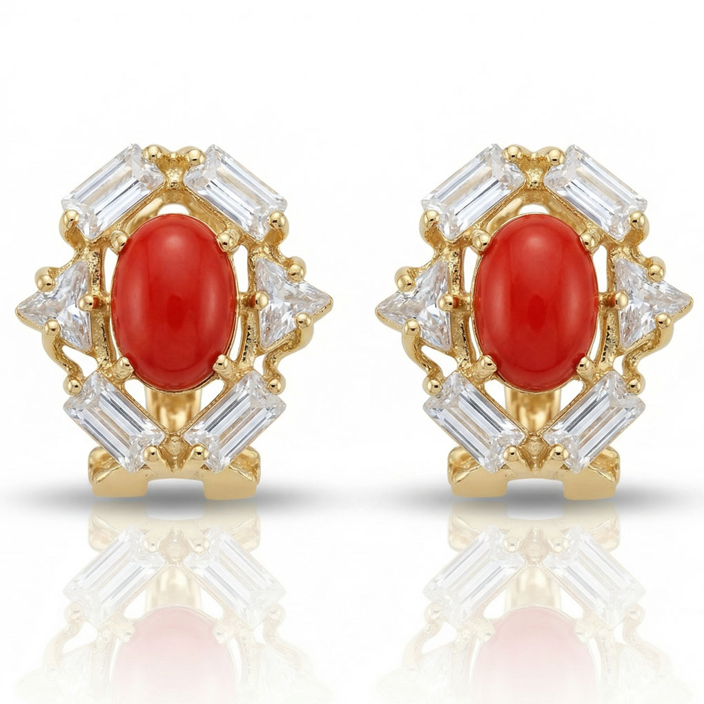 PENDIENTES ORO 18KL CORAL SINTETICO