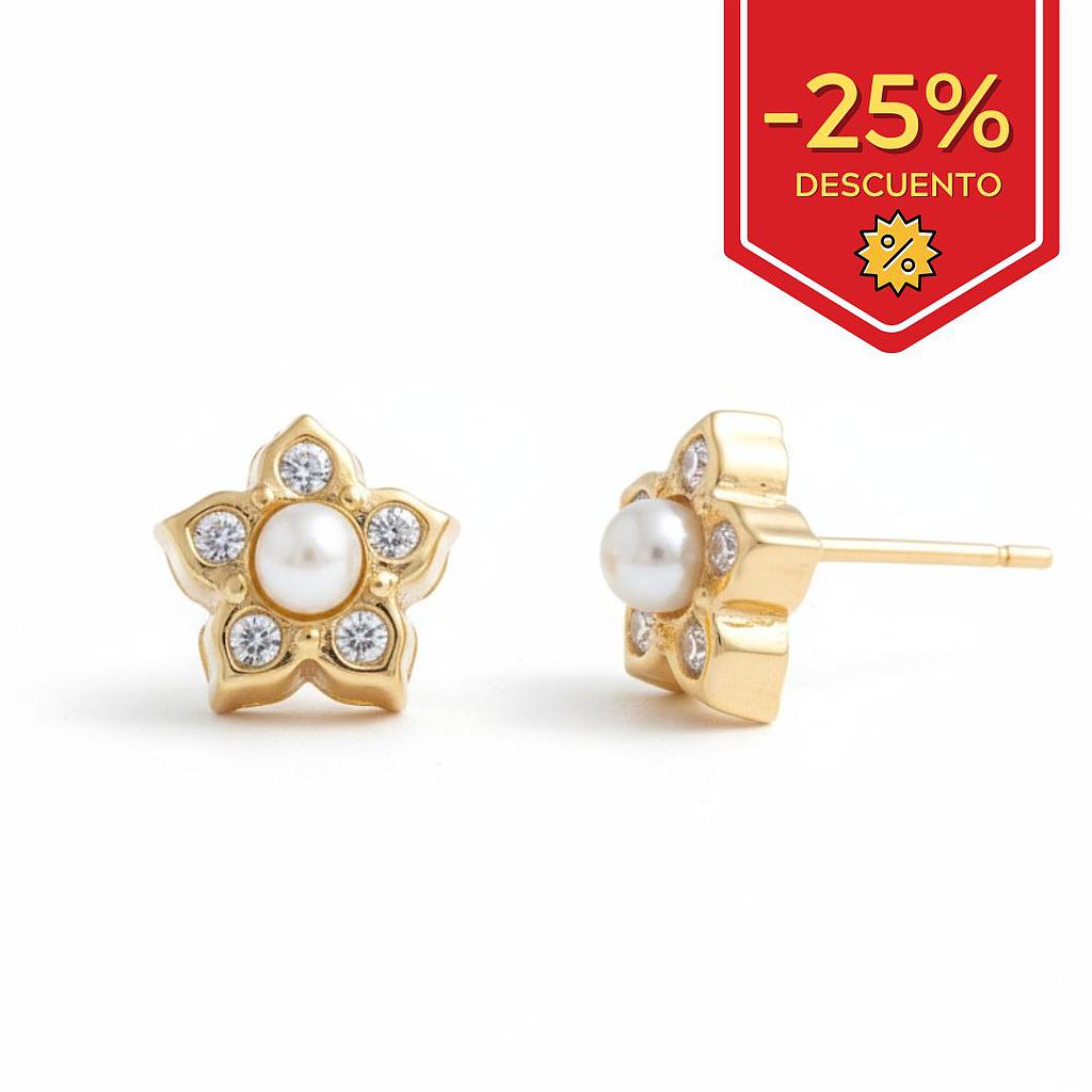 PENDIENTES ORO18KL FLOR PERLAS