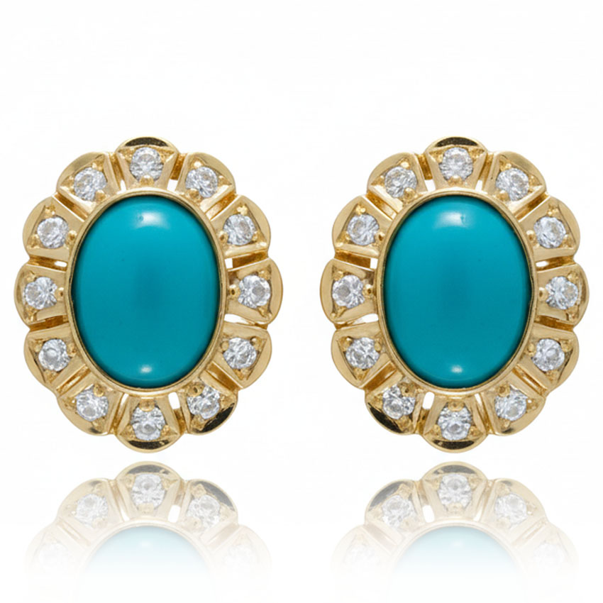 PENDIENTES ORO 18KL TURQUESAS SINTETICAS + CIRCONITAS