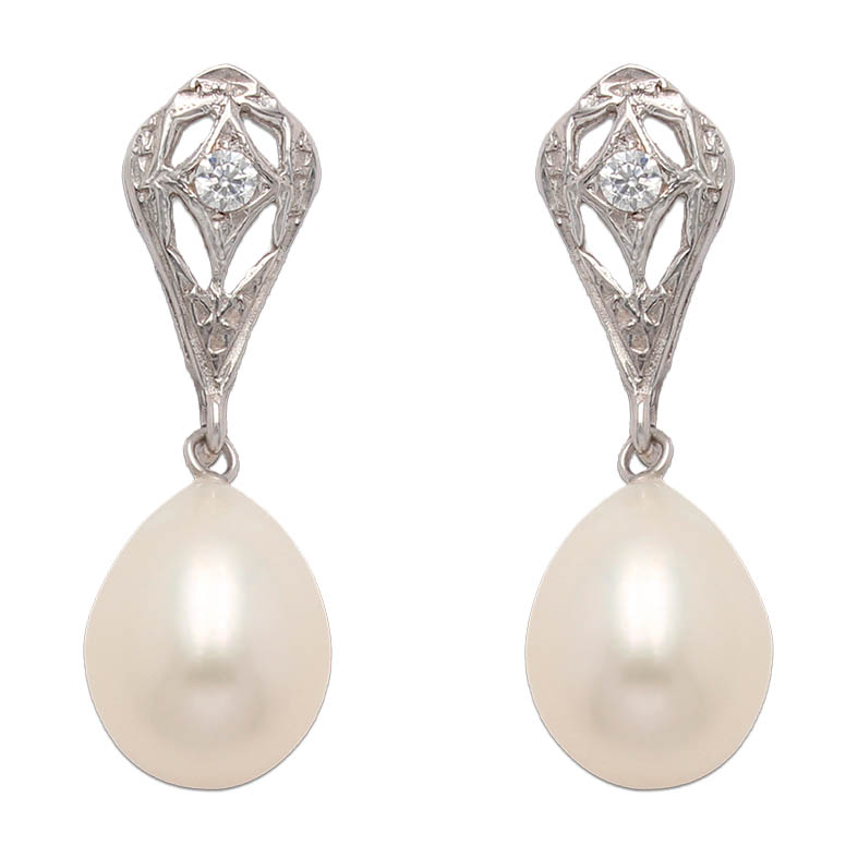 PENDIENTES ORO BLANCO 18KL P. CULTIVADAS