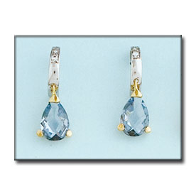 PENDIENTES ORO 18KL  BICOLOR AGUA MARINA