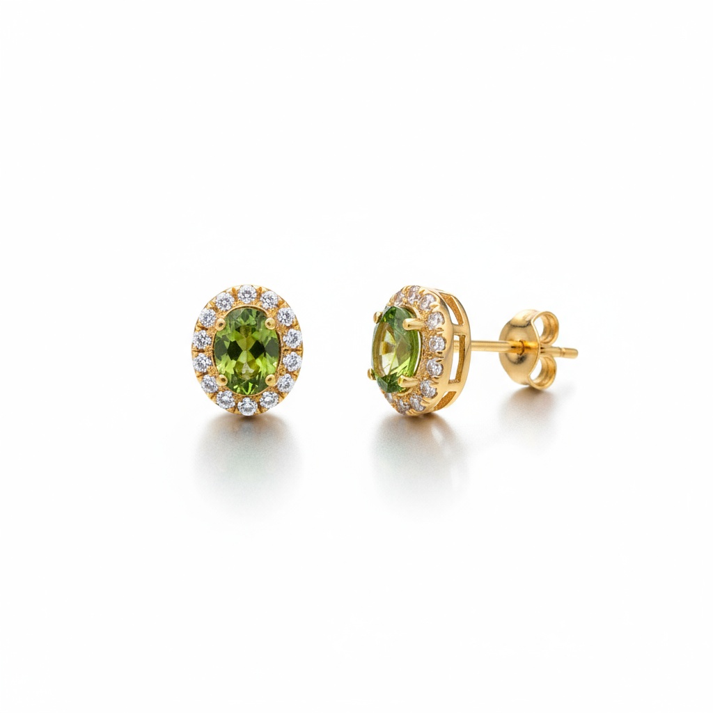 PENDIENTES ORO 18KL OVAL COLOR OLIVINA