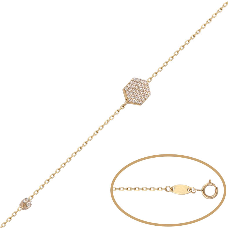 PULSERA ORO 18KL HEXAGONO CIRCONITAS