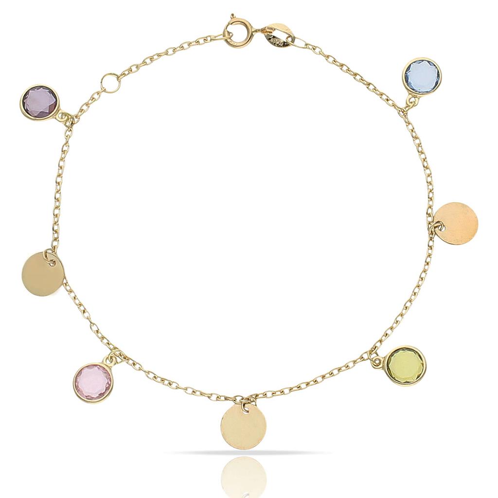 PULSERA ORO 18KL MINI CHARMS CIRCULO + PIEDRAS