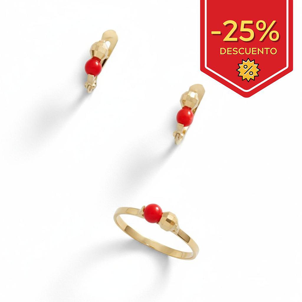 SORTIJA BEBE ORO 18KL BOLAS + CORAL SINTETICO