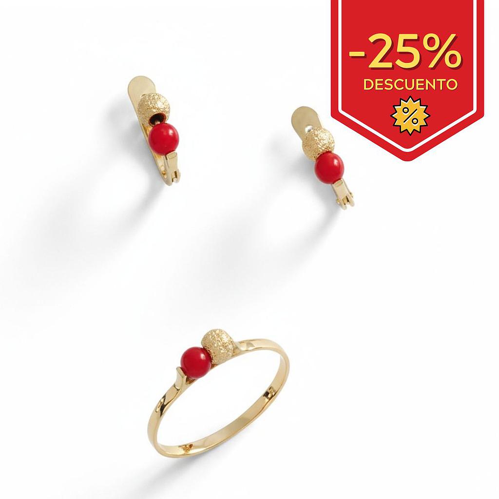 SORTIJA BEBE ORO 18KL BOLA + CORAL SINTETICO