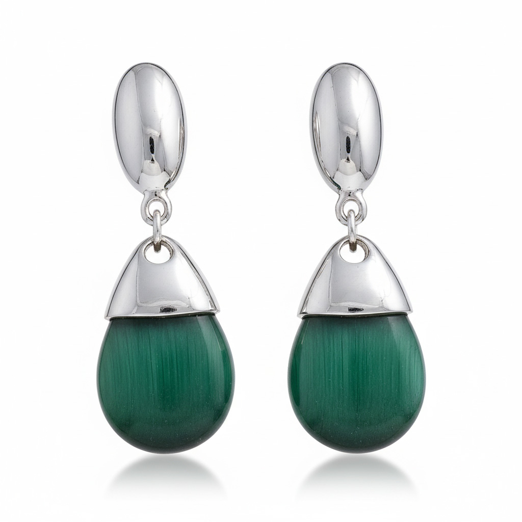 PENDIENTES PLATA 925MM OJO DE GATO VERDE