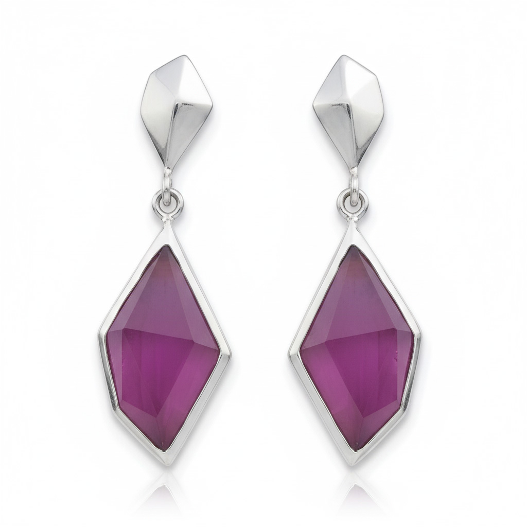 PENDIENTES PLATA 925MM OJO DE GATO FUCSIA