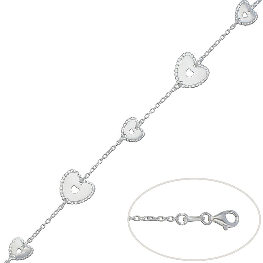 PULSERA PLATA 925MM CORAZONES
