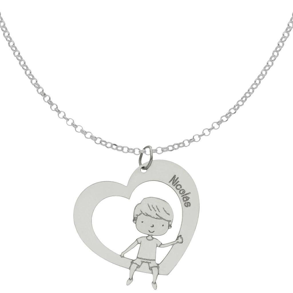 GARGANTILLA PLATA 925MM CORAZON + NIÑO