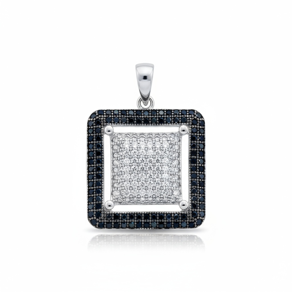 COLGANTE PLATA 925MM CUADRADO CIRCONITAS