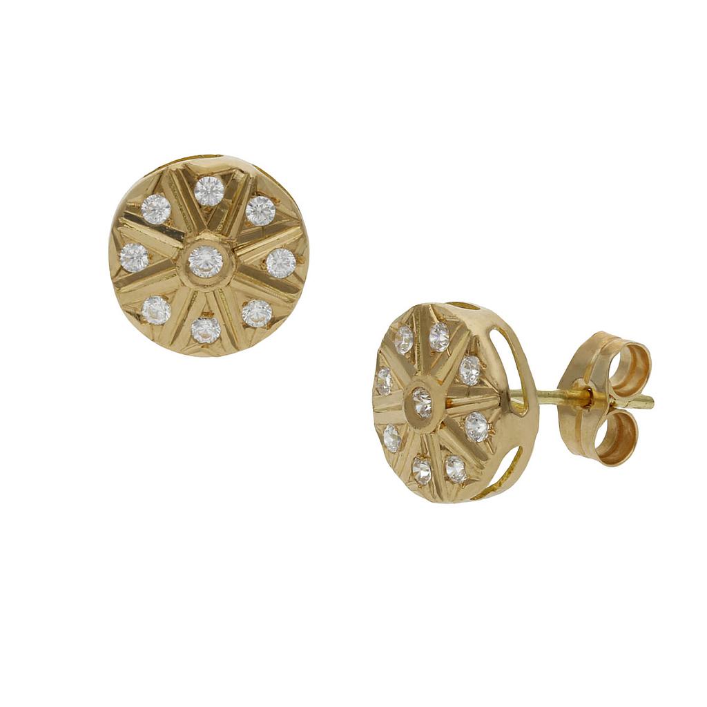 PENDIENTES ORO 18KL REDONDOS CIRCONITAS - 9MM