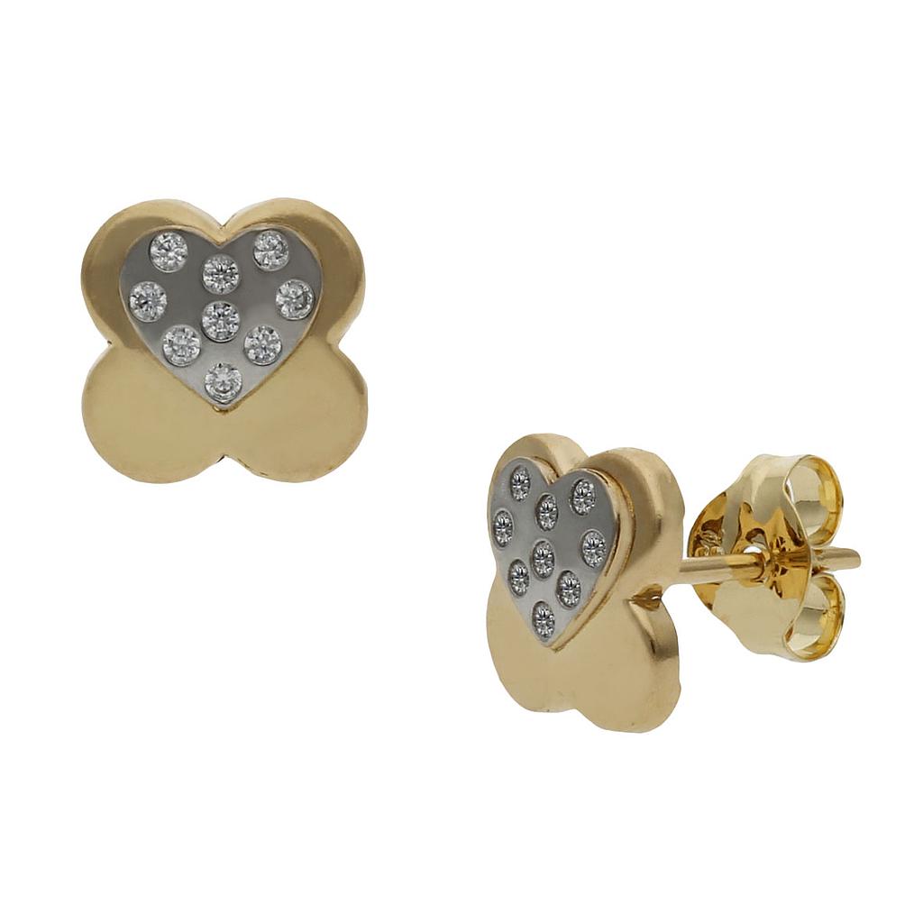 PENDIENTES ORO 18KL BICOLOR FLOR - 7x7MM