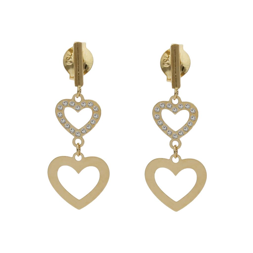 PENDIENTES  ORO 18KL CORAZONES CIRCONITAS - 8x22MM