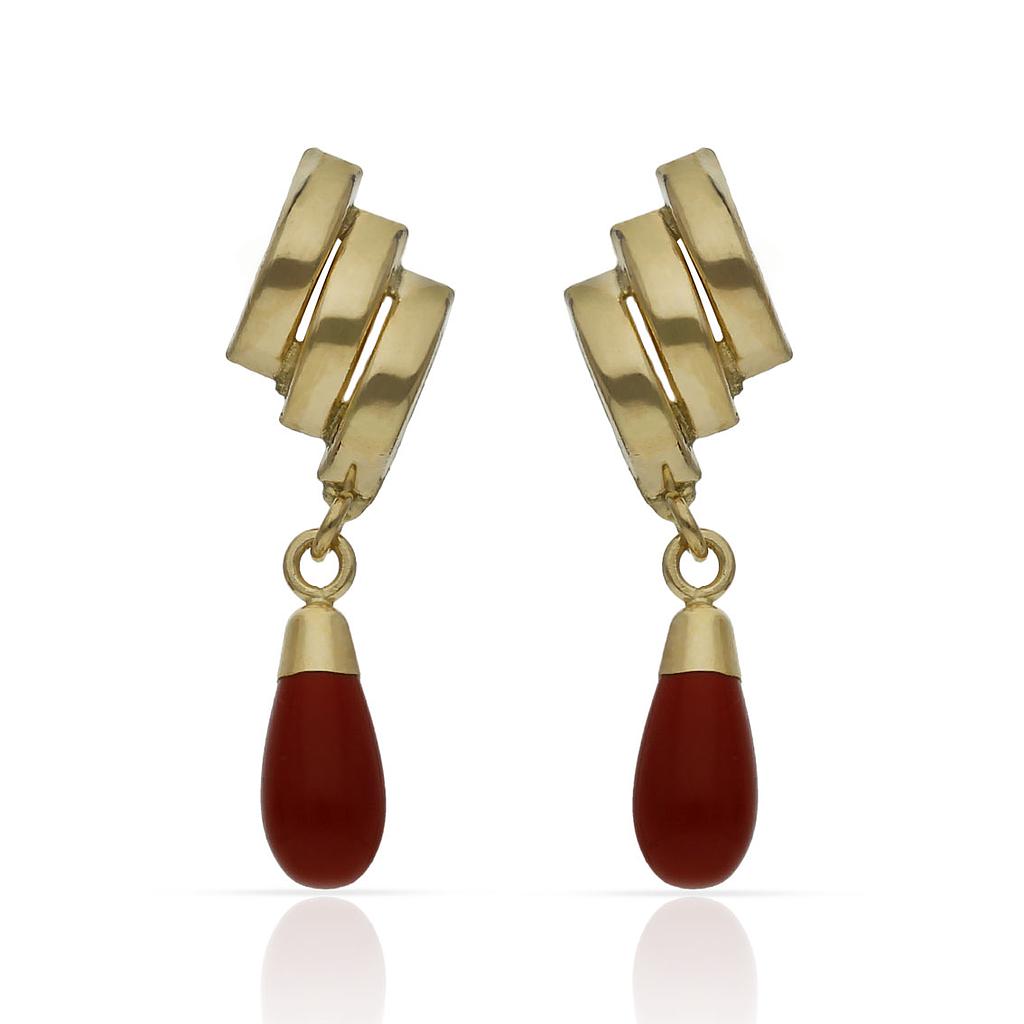 PENDIENTES ORO 18KL CORAL SINTETICO