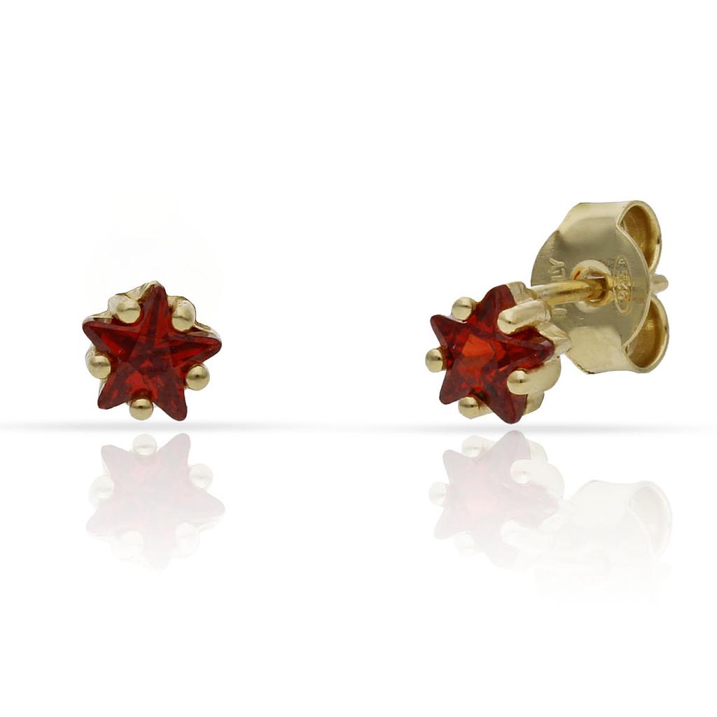 PENDIENTES PLATA CHAPADA ORO PIEDRA ESTRELLA ROJA - 5MM