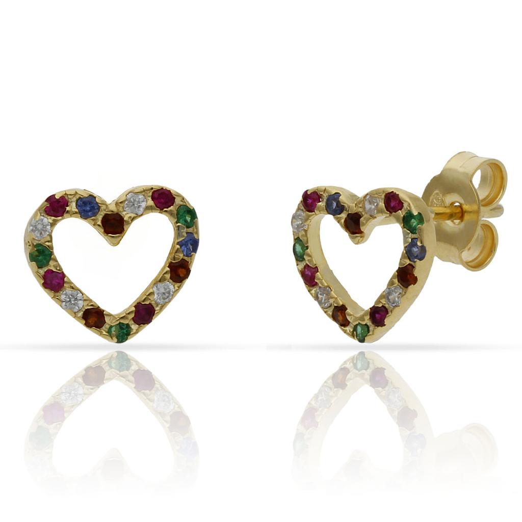 PENDIENTES PLATA CHAPADA ORO CORAZON - 9x8MM