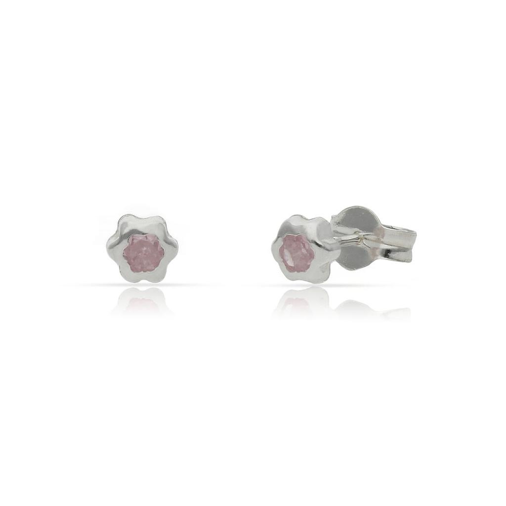 PENDIENTES PLATA 925MM FLOR PIEDRA ROSA - 4.50MM