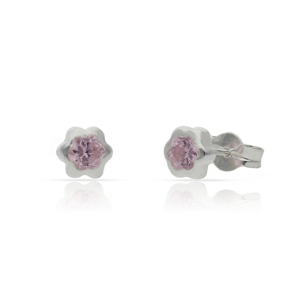 PENDIENTES PLATA 925MM FLOR PIEDRA ROSA - 5.50MM