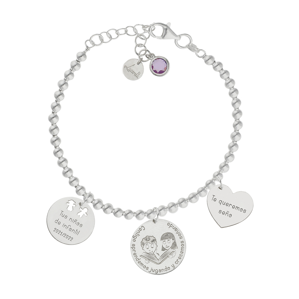 PULSERA MI HISTORIA PLATA 925MM BOLAS ESCUELA