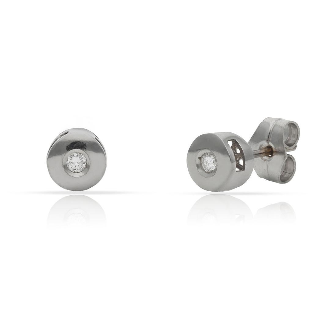 PENDIENTES ORO BLANCO 18KL DIAMANTES CHATON - 6.50MM