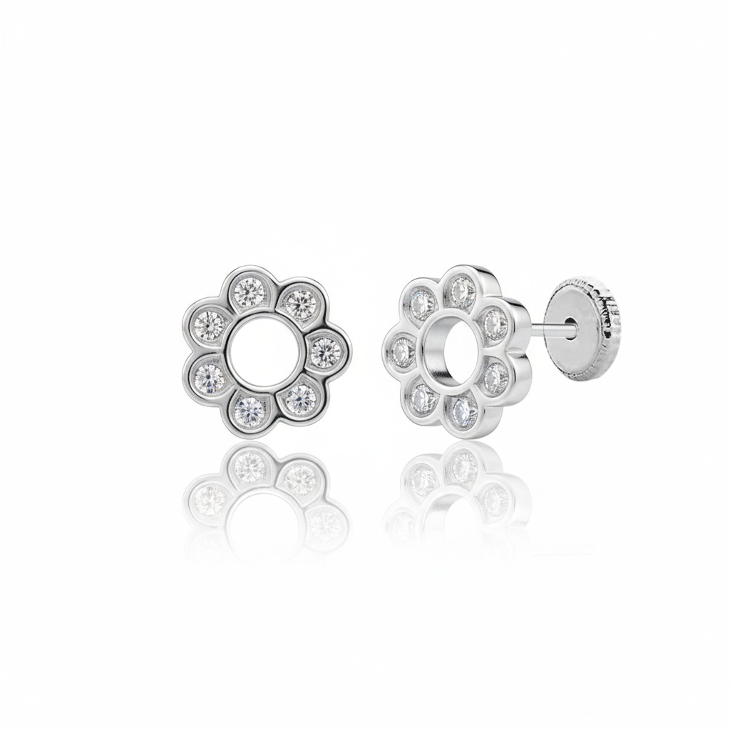 PENDIENTES ORO BLANCO 18KL FLORES