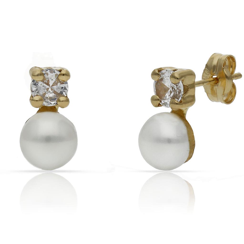 PENDIENTES ORO 18KL PERLAS + CIRCONITAS