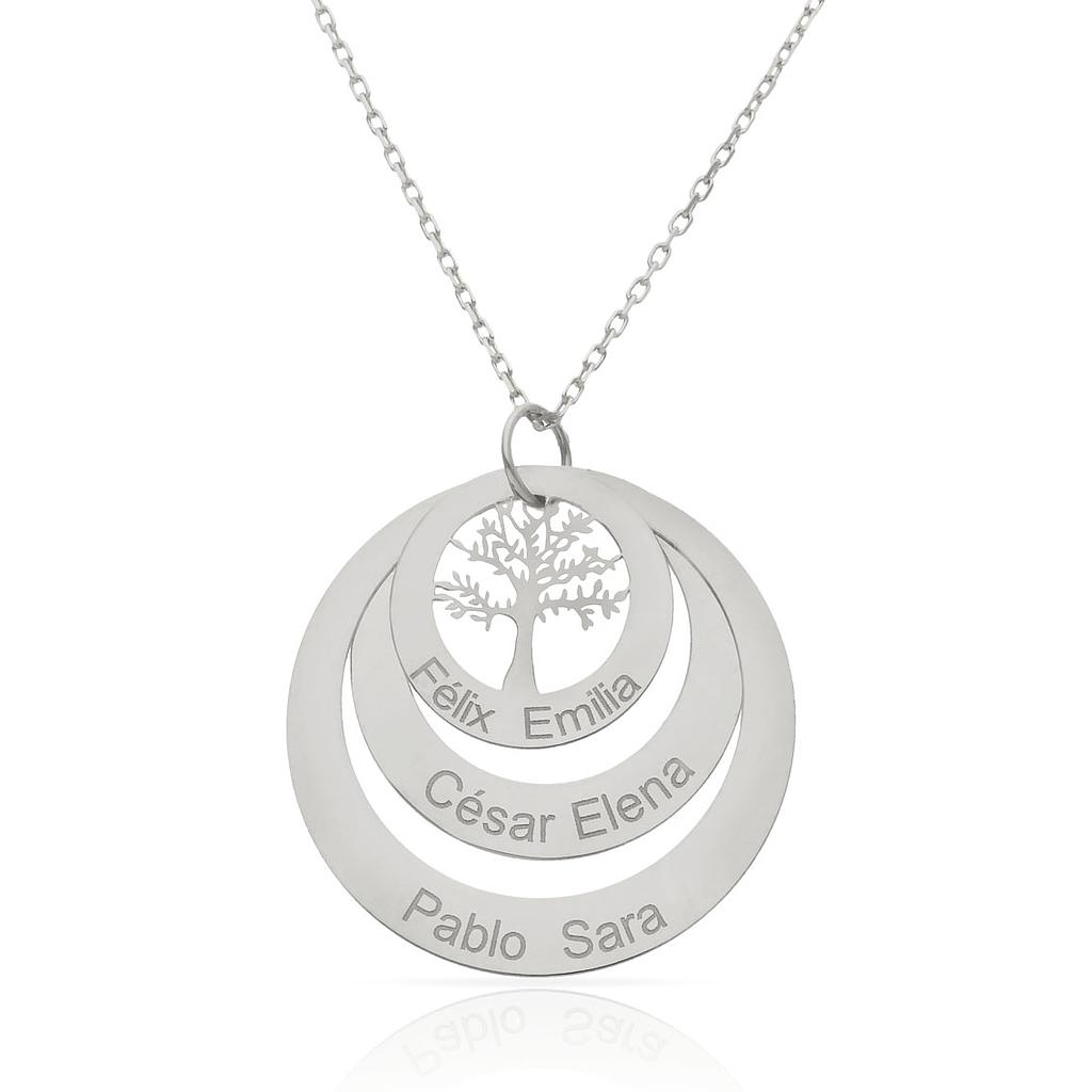 GARGANTILLA ORO BLANCO 18KL 3 CIRCULOS + ARBOL DE LA VIDA - 25MM