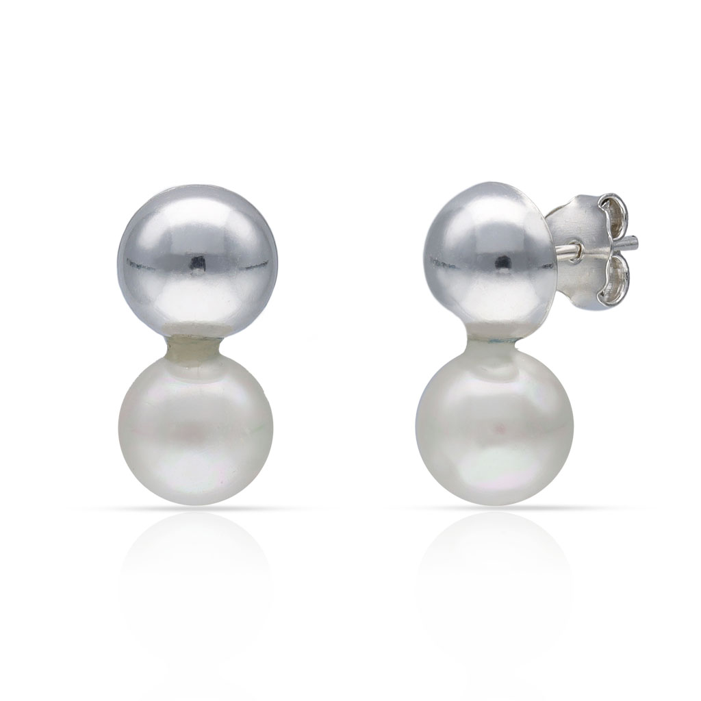 PENDIENTES PLATA 925MM MEDIA BOLA + PERLAS CULTIVADAS