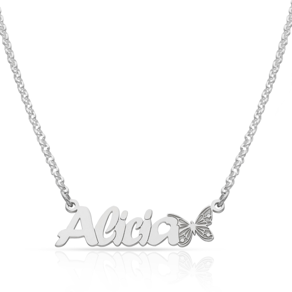 GARGANTILLA PLATA 925MM NOMBRE + MARIPOSA