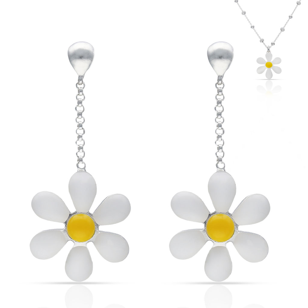 PENDIENTES PLATA 925MM MARGARITAS ESMALTADAS