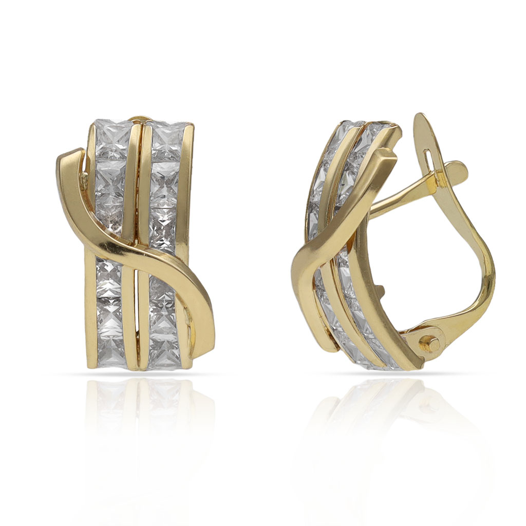 PENDIENTES ORO 18KL DOBLE BARRA + ONDA CIRCONITAS
