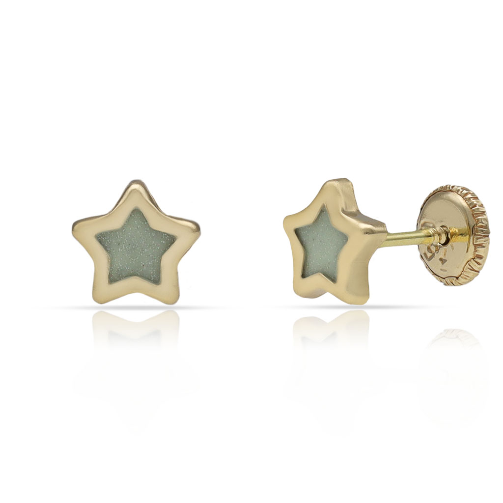 PENDIENTES ORO ESTRELLAS VERDE - 6MM