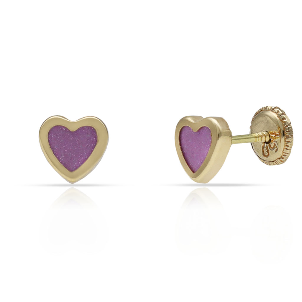 PENDIENTES ORO CORAZON LILA - 6MM
