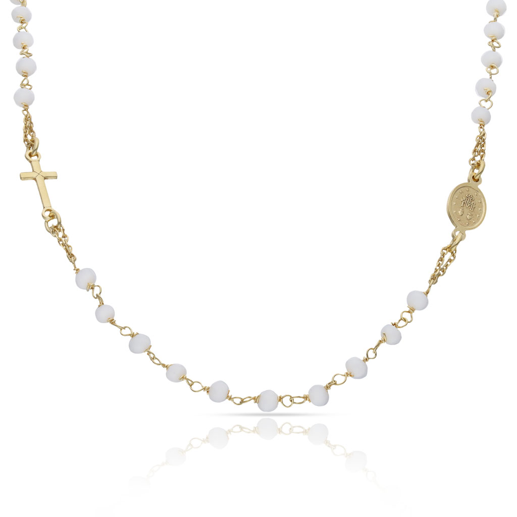 GARGANTILLA PLATA CHAPADA EN ORO ROSARIO PIEDRAS BLANCAS