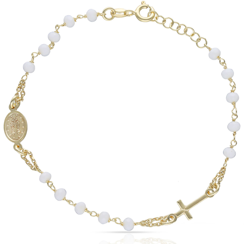 PULSERA PLATA CHAPADA EN ORO ROSARIO PIEDRAS BLANCAS ** AGOTADO TEMPORALMENTE**